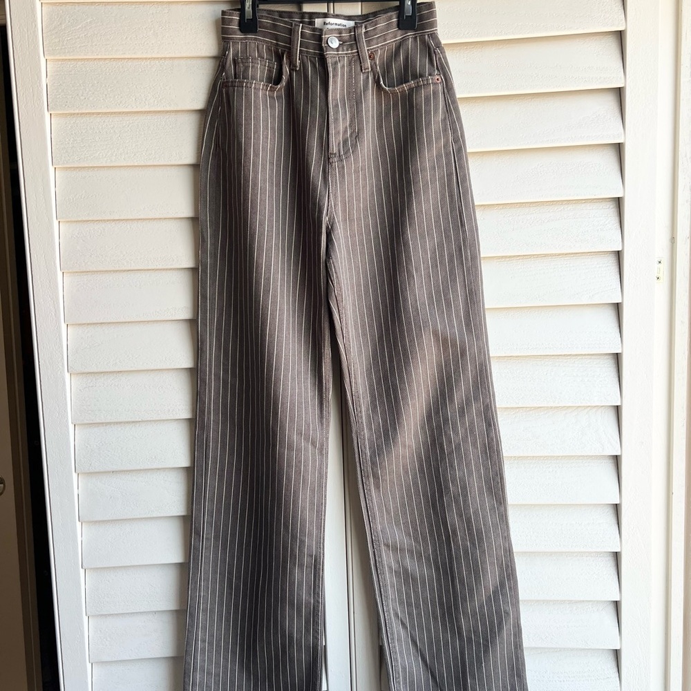 Reformation Pinstripe Wide Leg Jeans - Picture 2 of 5